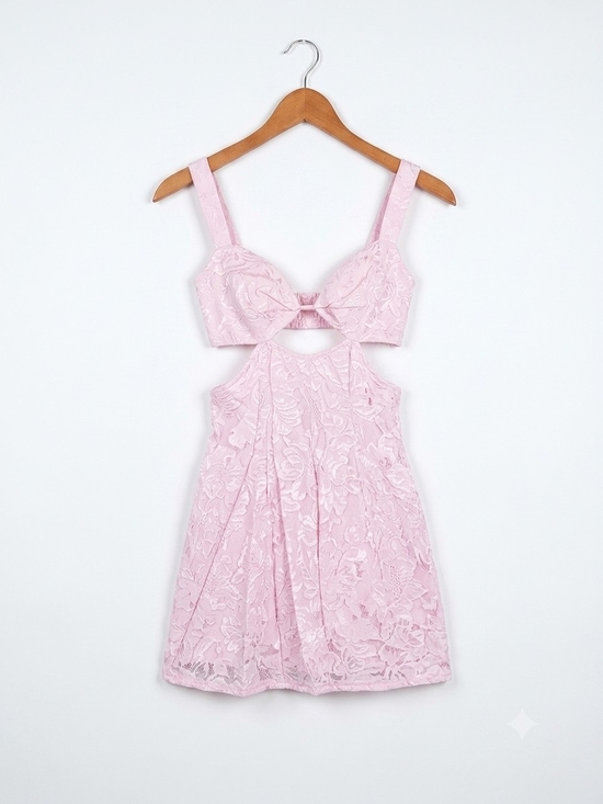 For Love And Lemons Dresses & Skirts - For Love And Lemons Pale Pink Floral Jacquard Mini Dress with Bow